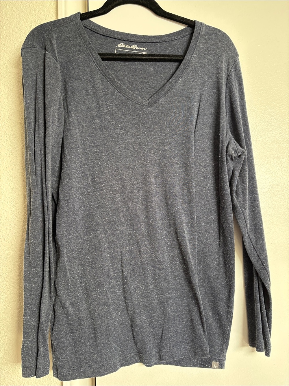 Eddie Bauer Heathered Navy V-Neck Long Sleeve Tee